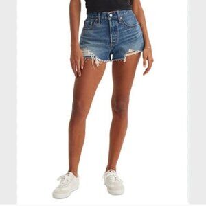 Levi's 501 High Rise Button Fly Distressed Hem Denim Shorts Size 32